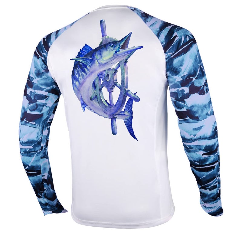 Palmyth Fishing Shirt for Men Long Sleeve Sun Protection UV UPF 50+ T-Shirts with Pocket (Wahoo and Rudder, XXX-Large) - Image 1